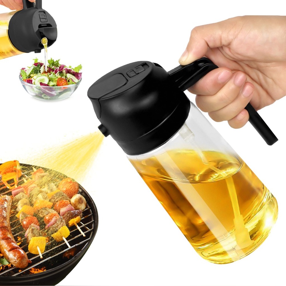 NEW 2 in 1 Oil Dispenser & Sprayer Bottle Glass 17oz / 500ml Kitchen Tool Black
